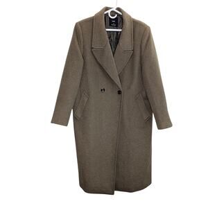 Mango Olive Green Wool Blend Double-Breasted Coat - 2XL